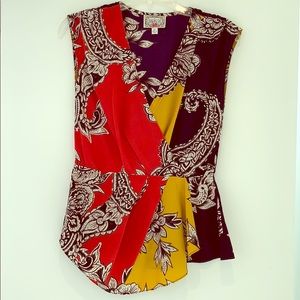 Anthropologie Baraschi Navy Rust Mustard Top XS